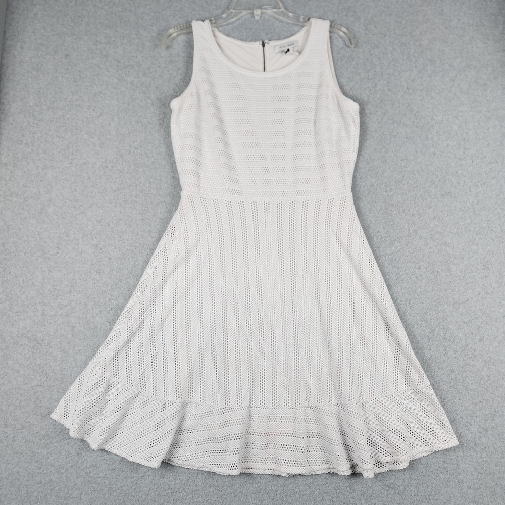 White House Black Market Fit & Flare Dress Womens S White Eyelet Knit Sleeveless